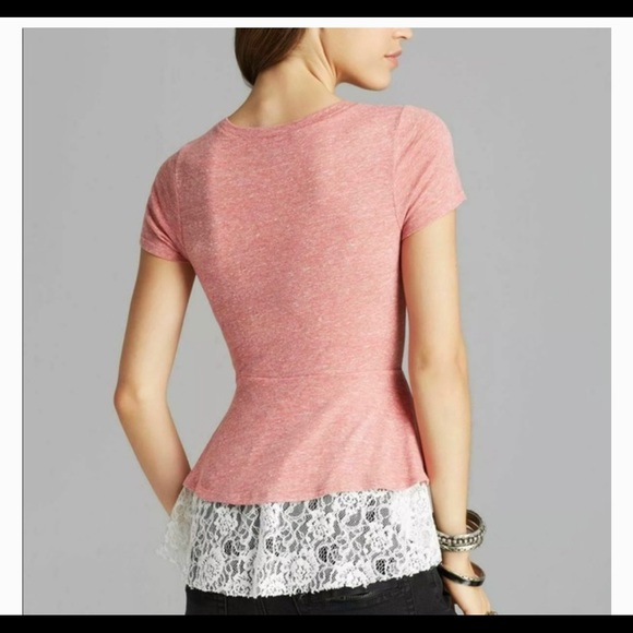 Free People Tulip Lace Trim Peplum Tee Top - Picture 3 of 6